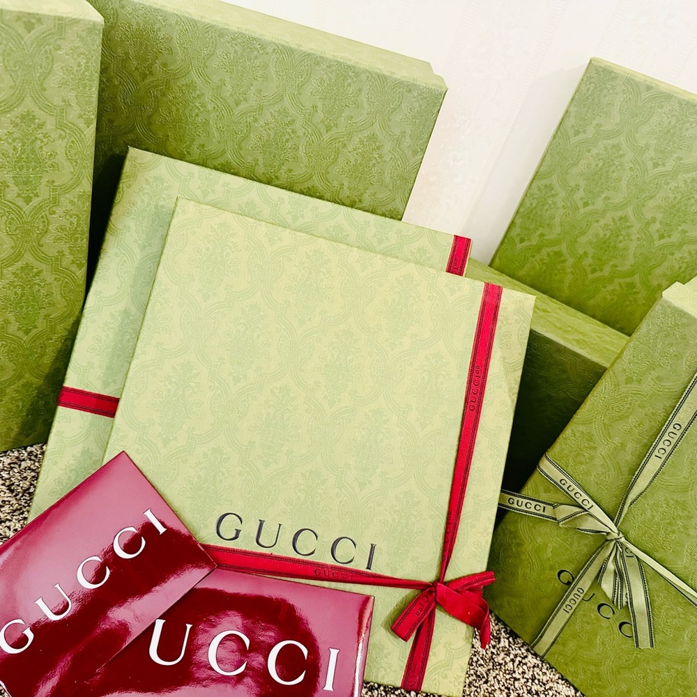 Gucci Green Gift Boxes with Red Accents
